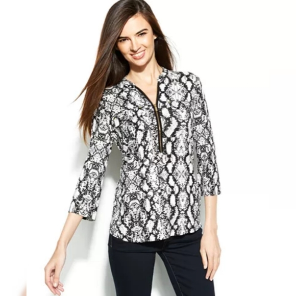 Calvin Klein Python-Print Zip-Front Top/Grey Snake - Picture 1 of 8